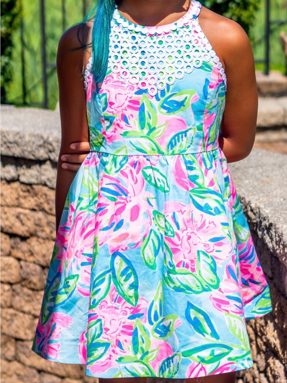 Lilly Pulitzer Floral Eyelet Halter Dress